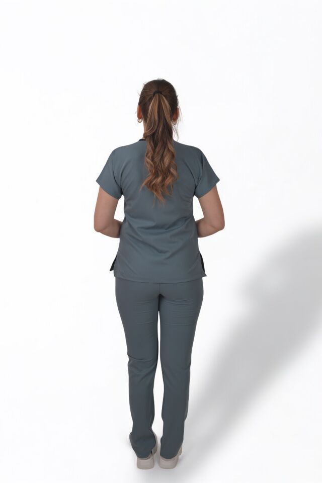 Premium Likralı Zipper Seri Kadın Okyanus Mavisi Scrubs