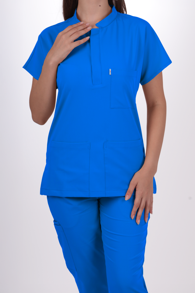 Likralı Snap Seri Kadın Petrol Mavisi Scrubs