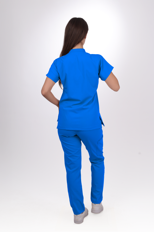Likralı Snap Seri Kadın Petrol Mavisi Scrubs