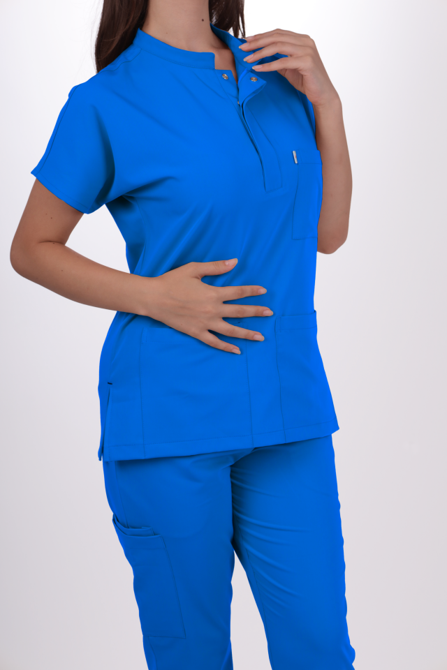Likralı Snap Seri Kadın Gök Mavisi Scrubs