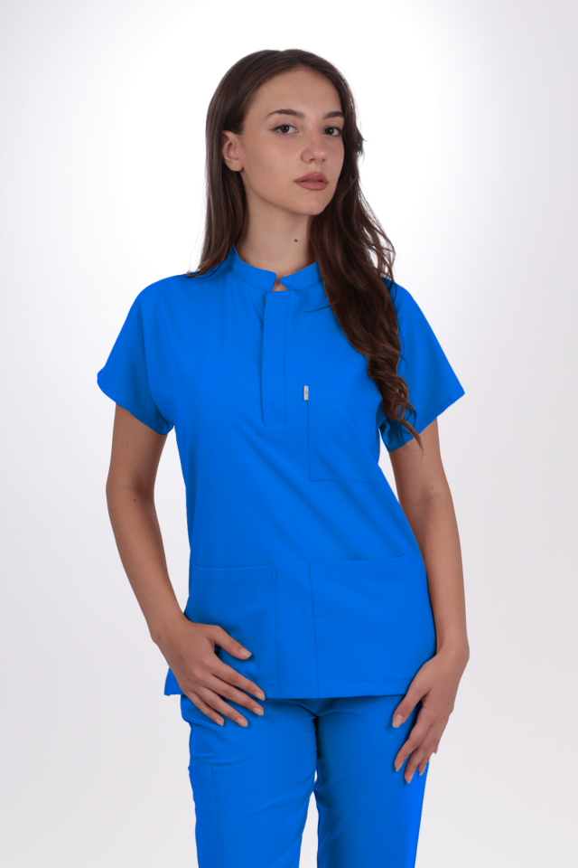 Likralı Snap Seri Kadın Gök Mavisi Scrubs