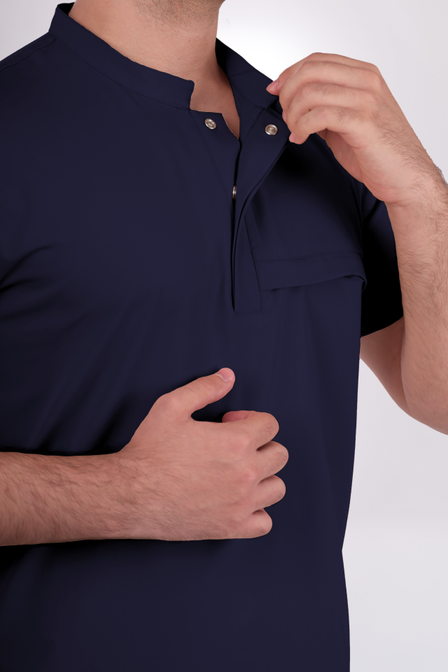 Premium Likralı Tek Cepli Çıtçıt Erkek Lacivert Scrubs