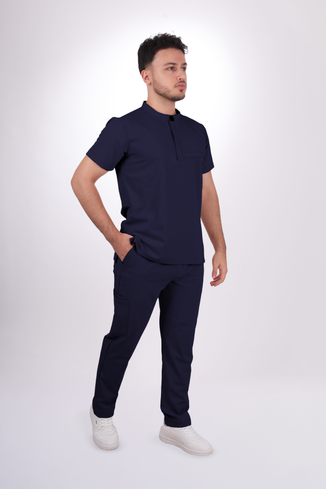 Premium Likralı Tek Cepli Çıtçıt Erkek Lacivert Scrubs