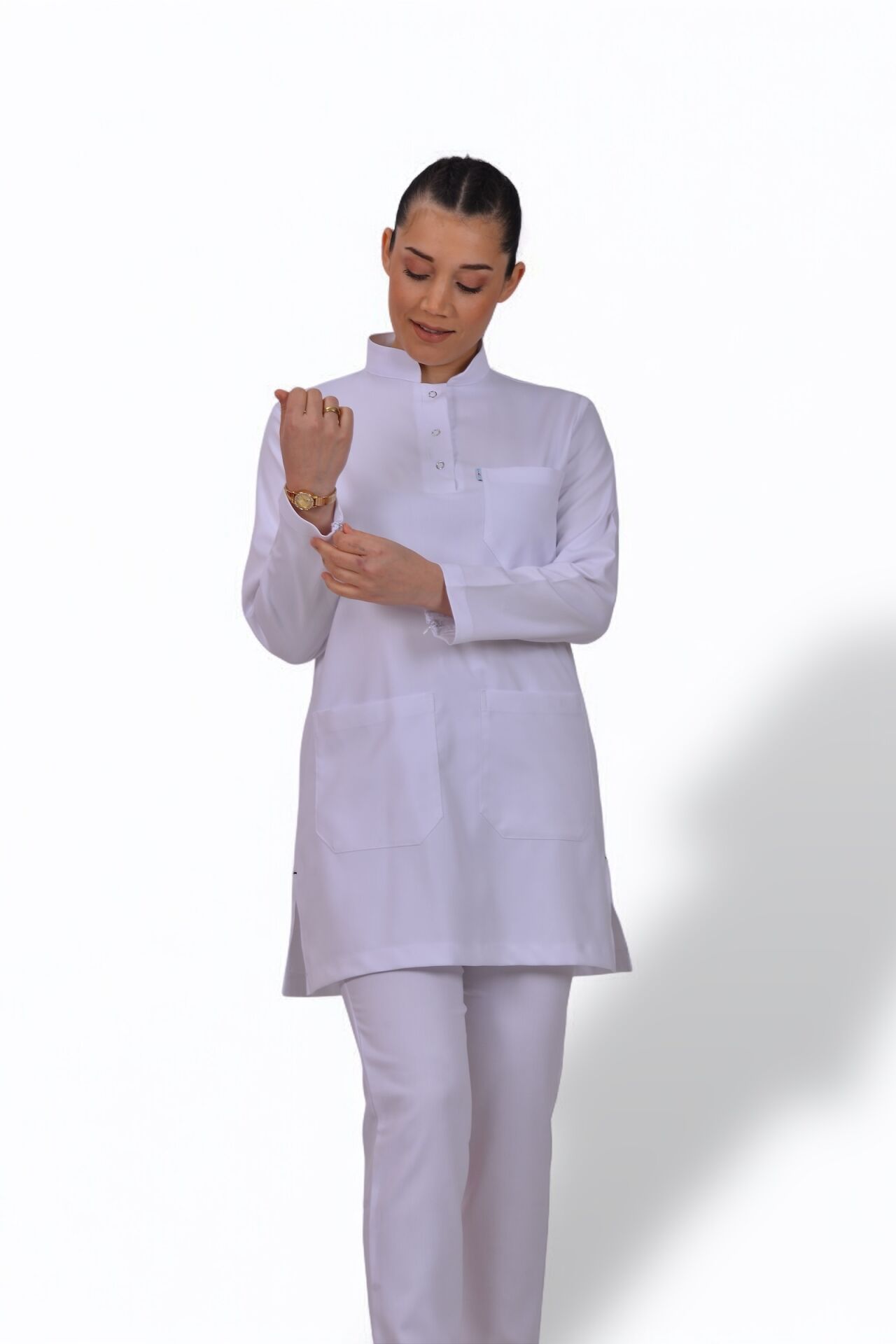 Premium Likralı Tesettür Seri Kadın Beyaz Scrubs