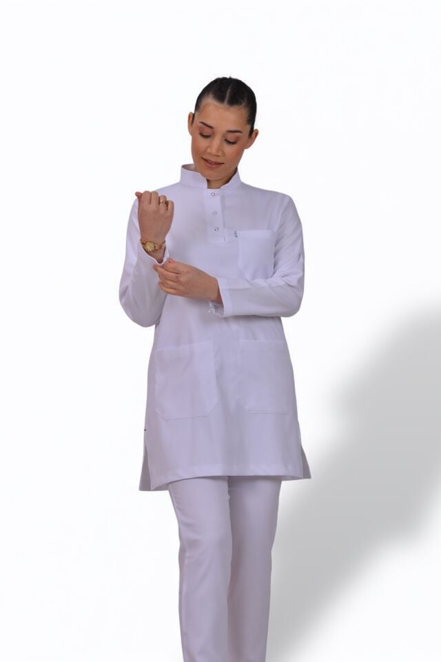 Premium Likralı Tesettür Seri Kadın Beyaz Scrubs