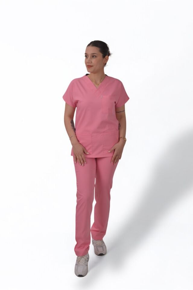 Premium Likralı Klasik Seri Kadın Pembe Scrubs
