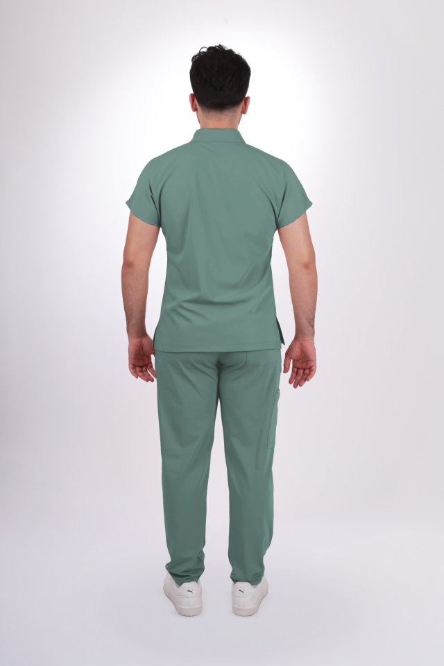 Premium Likralı Zipper Seri Erkek Küf Yeşili Scrubs
