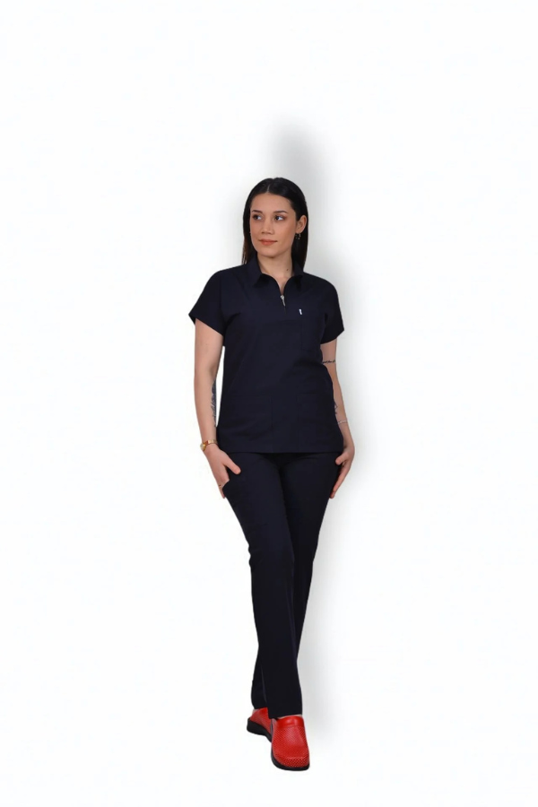 Likralı Zipper Seri Kadın Lacivert Scrubs