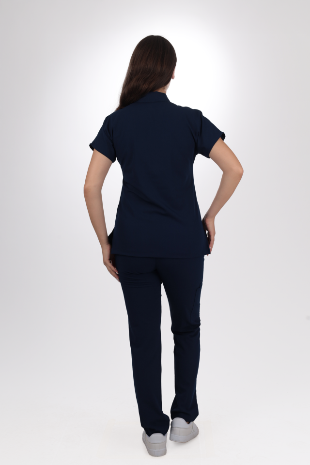 Likralı Zipper Seri Kadın Lacivert Scrubs