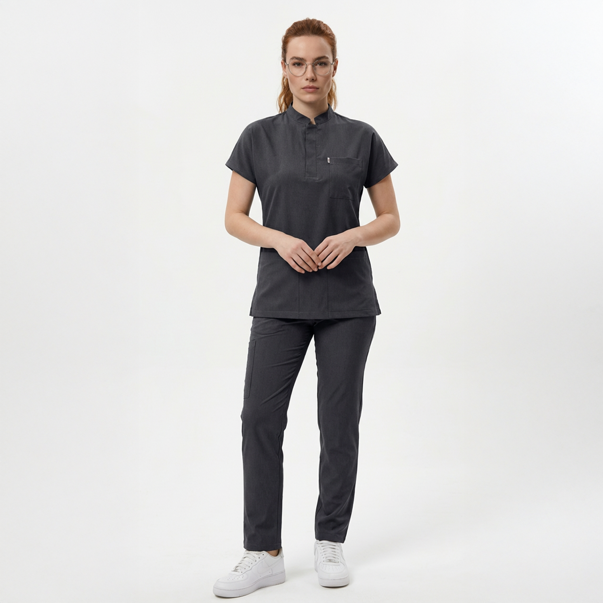 Likralı Snap Seri Kadın Antrasit Gri Scrubs