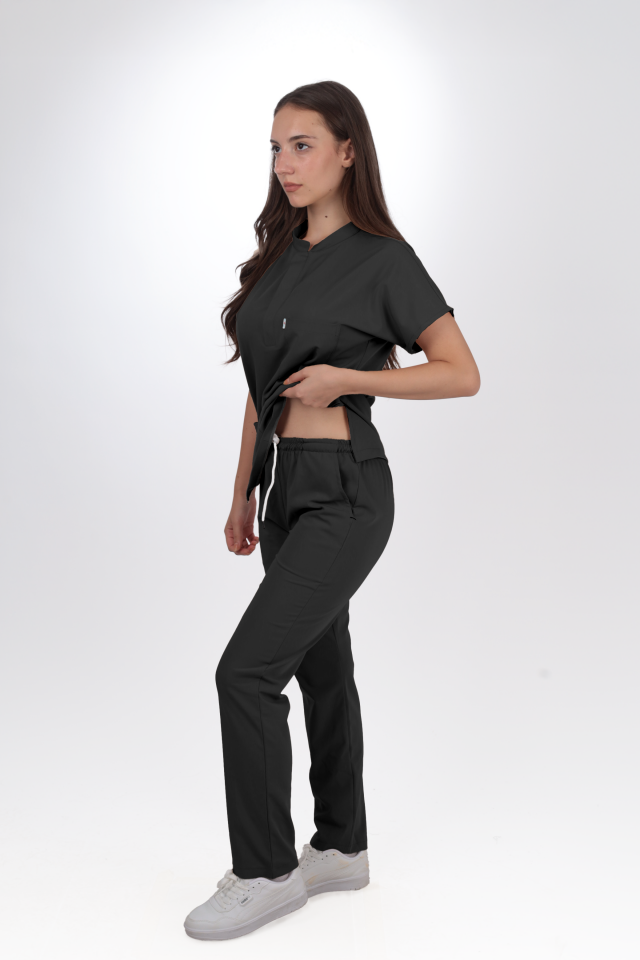 Likralı Snap Seri Kadın Antrasit Gri Scrubs