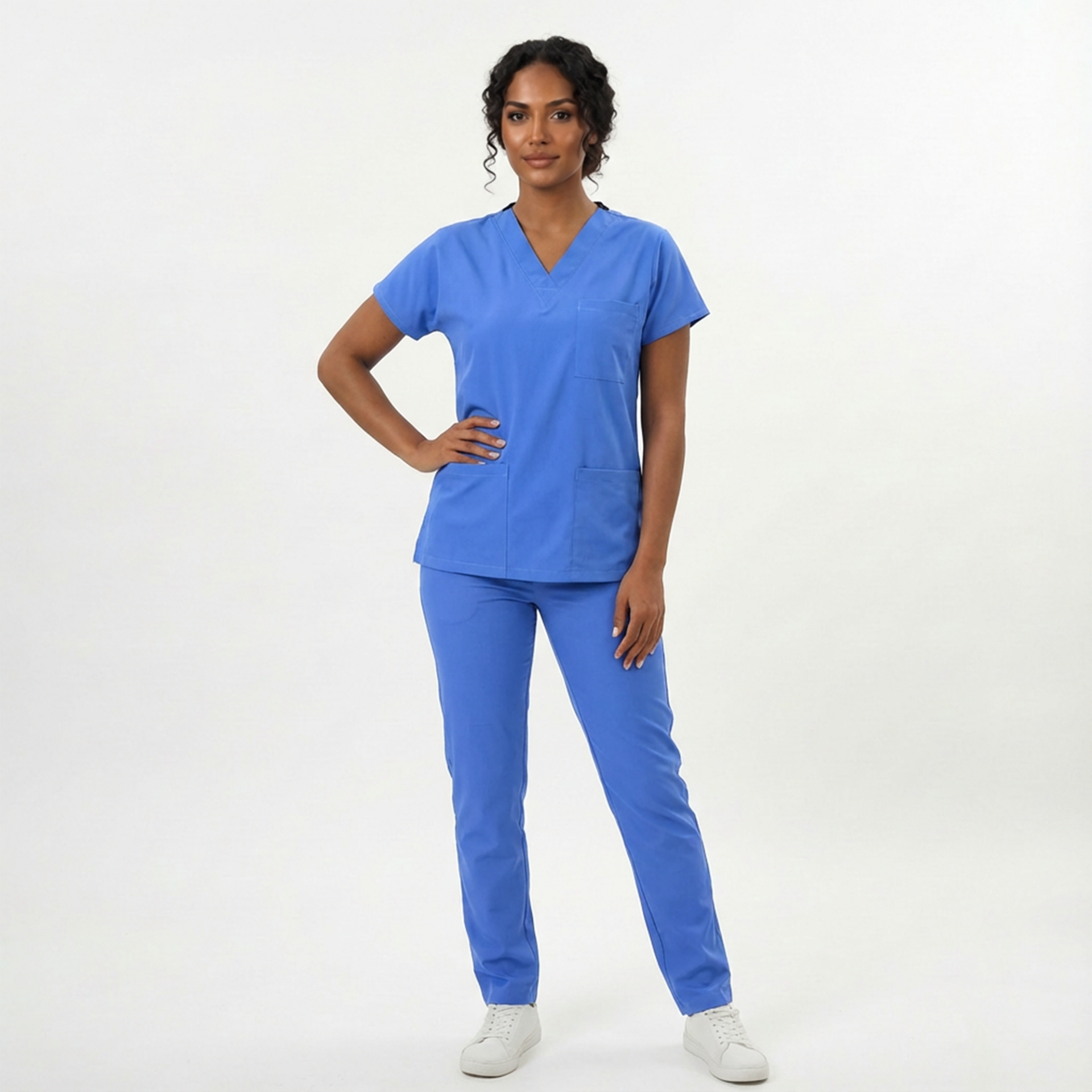Likralı Klasik Seri Kadın Gök Mavisi Scrubs