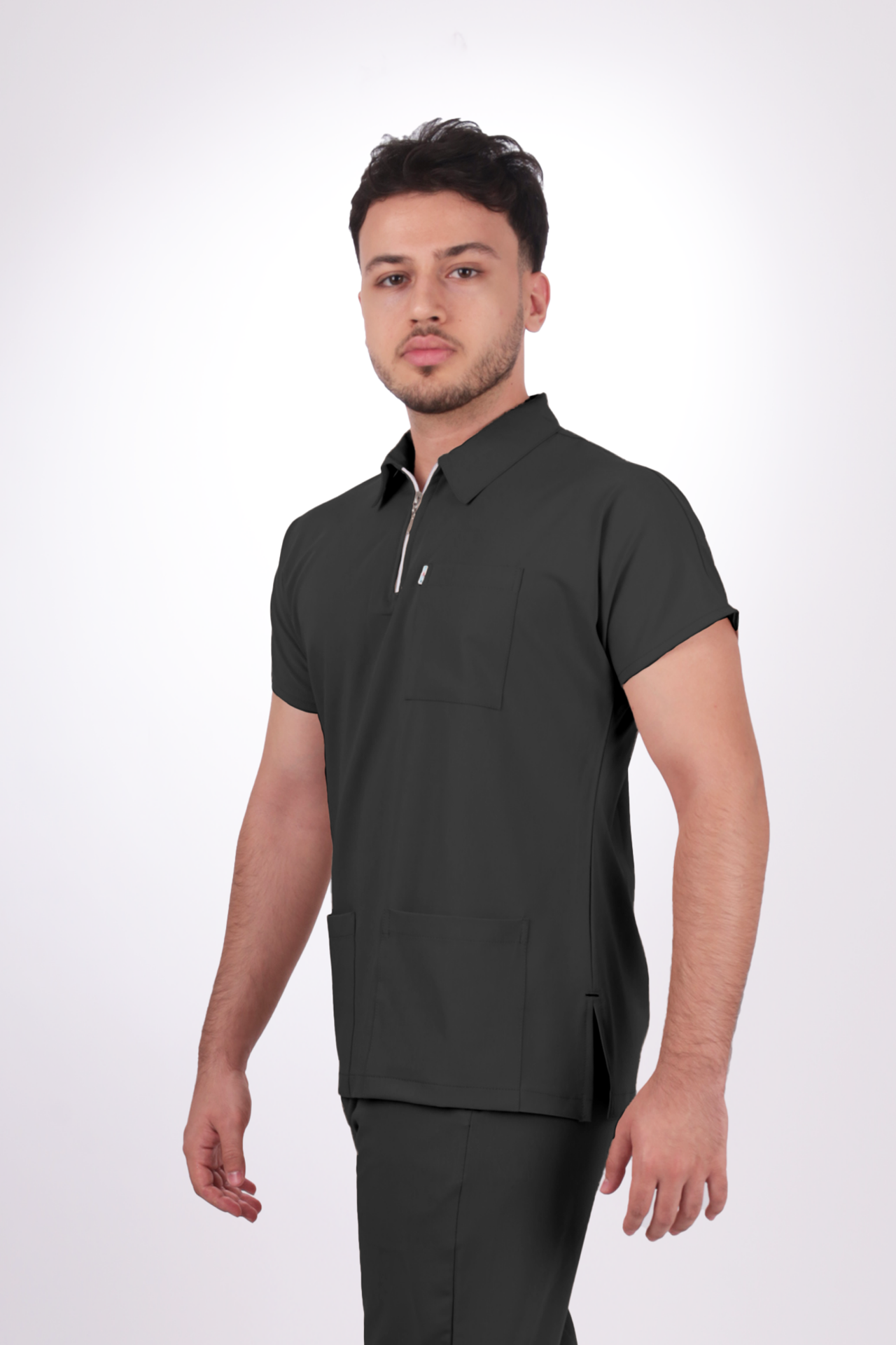 Likralı Zipper Seri Erkek Antrasit Gri Scrubs