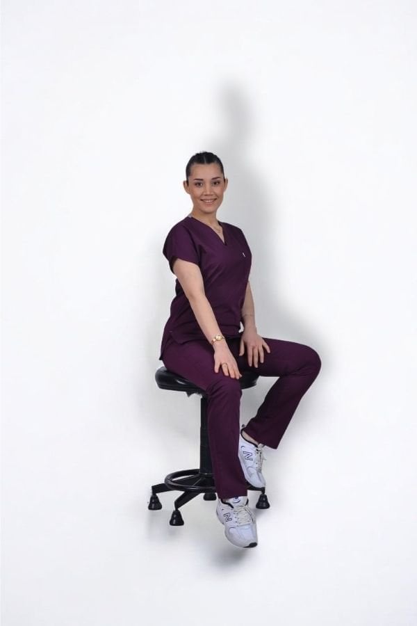 Premium Likralı Klasik Seri Kadın Mürdüm Scrubs