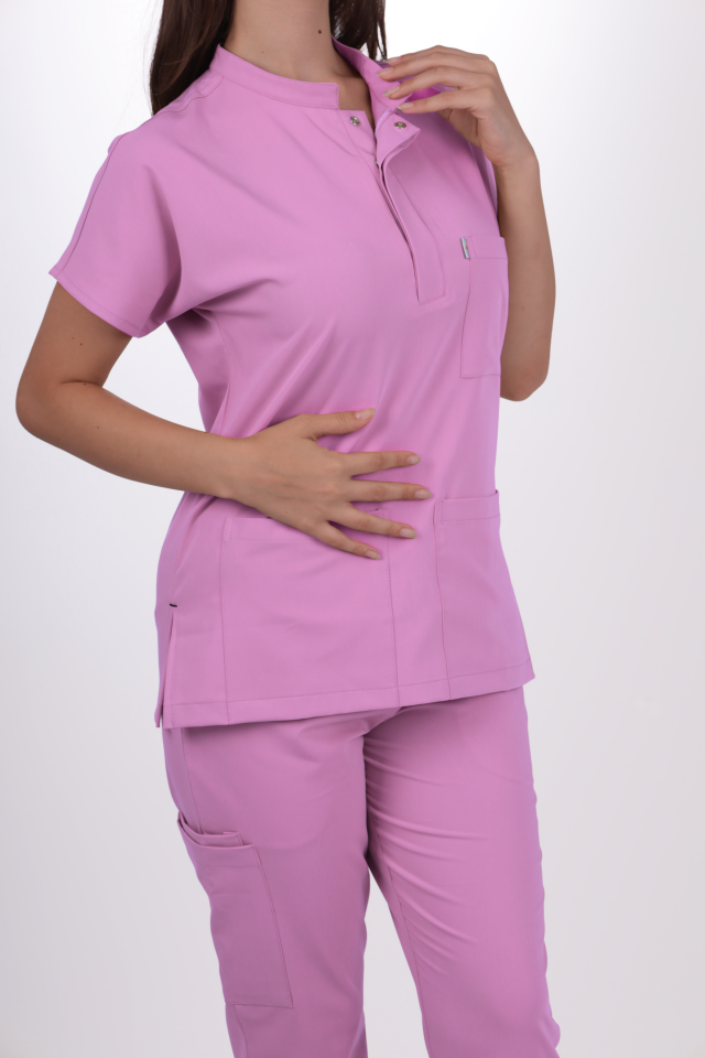Premium Likralı Snap Seri Kadın Aqua Pembe Scrubs