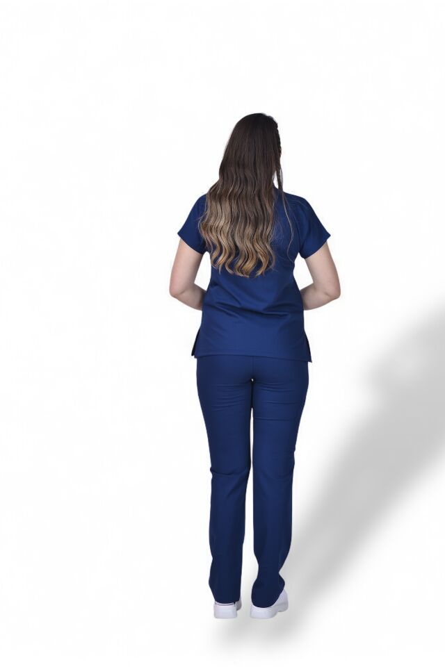 Premium Likralı Zipper Seri Kadın Havacı Mavi Scrubs