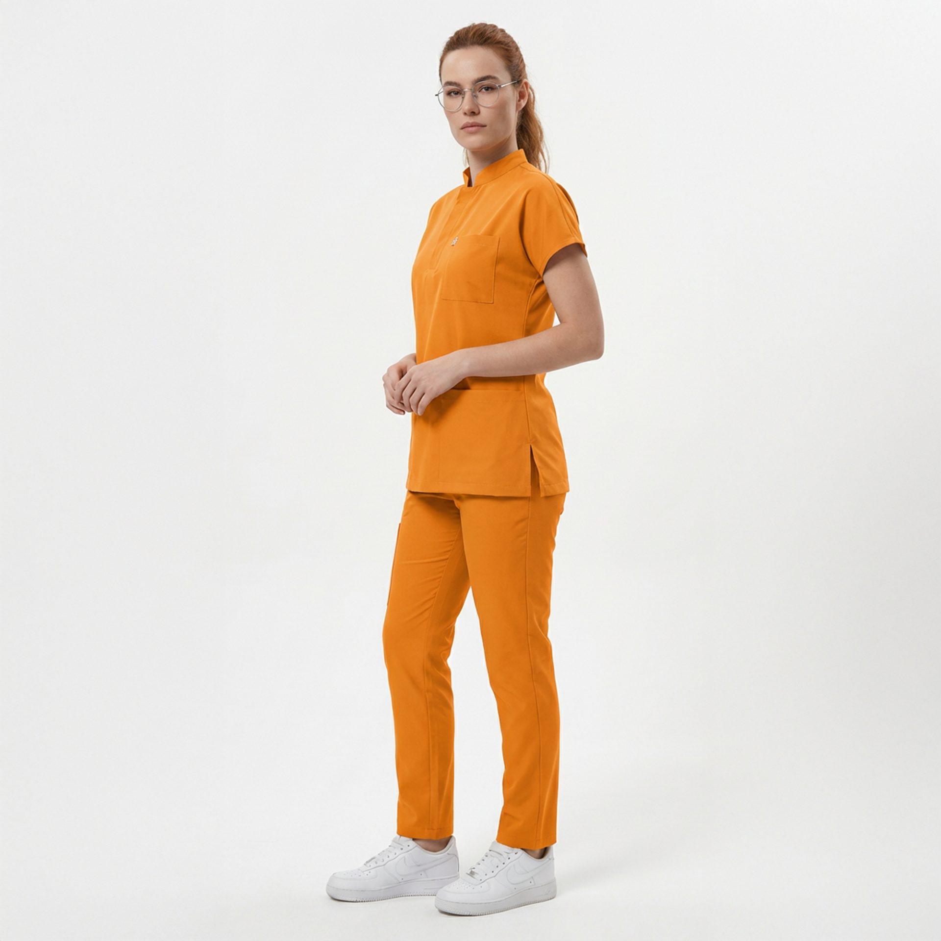 Likralı Snap Seri Kadın Hardal Sarısı Scrubs