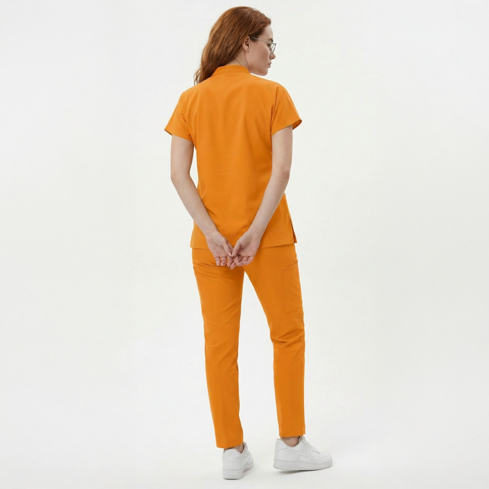Likralı Snap Seri Kadın Hardal Sarısı Scrubs