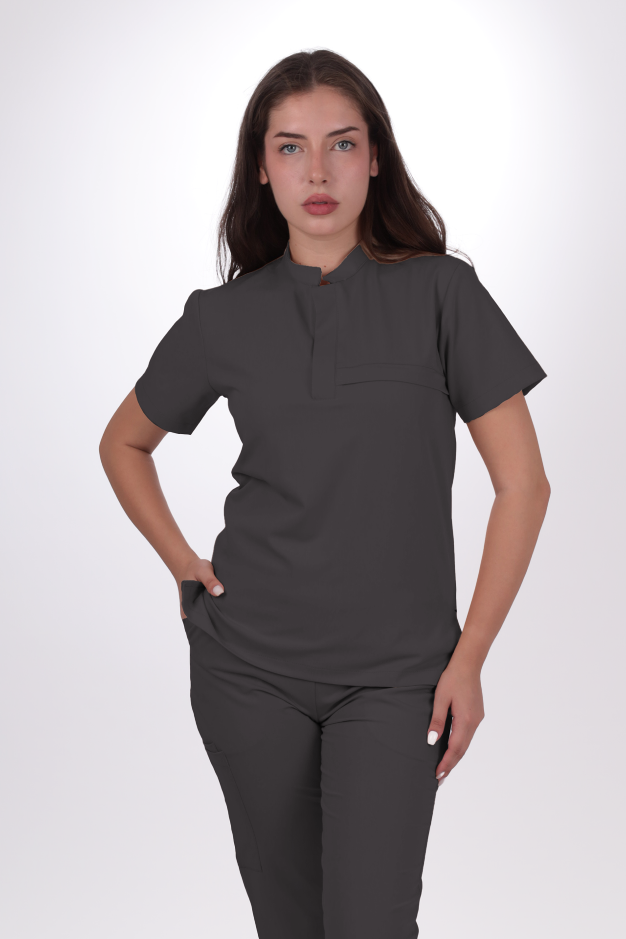 Premium Likralı Lotus Seri Kadın Antrasit Gri Scrubs