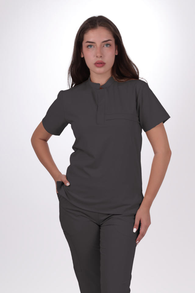 Premium Likralı Lotus Seri Kadın Antrasit Gri Scrubs