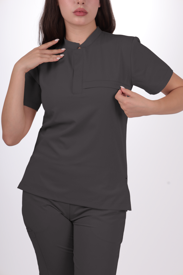 Premium Likralı Lotus Seri Kadın Antrasit Gri Scrubs