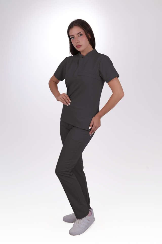 Premium Likralı Lotus Seri Kadın Antrasit Gri Scrubs