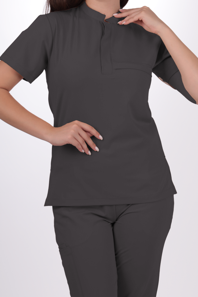 Premium Likralı Lotus Seri Kadın Antrasit Gri Scrubs