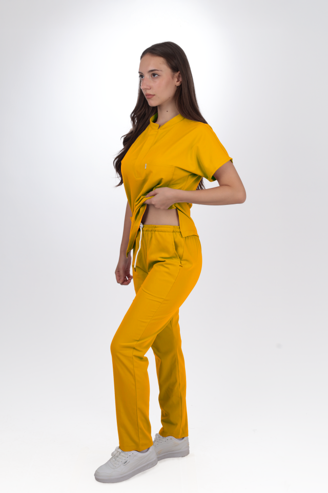 Likralı Snap Seri Kadın Hardal Sarısı Scrubs