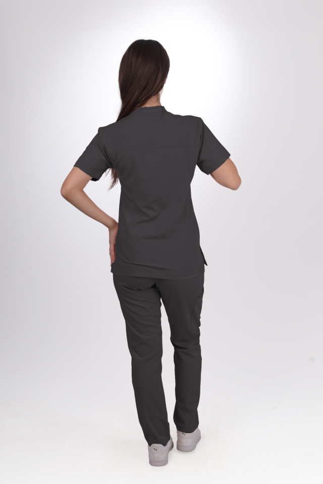 Premium Likralı Lotus Seri Kadın Antrasit Gri Scrubs