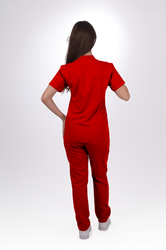 Premium Likralı SnapPrime Seri Kadın Kırmızı Scrubs