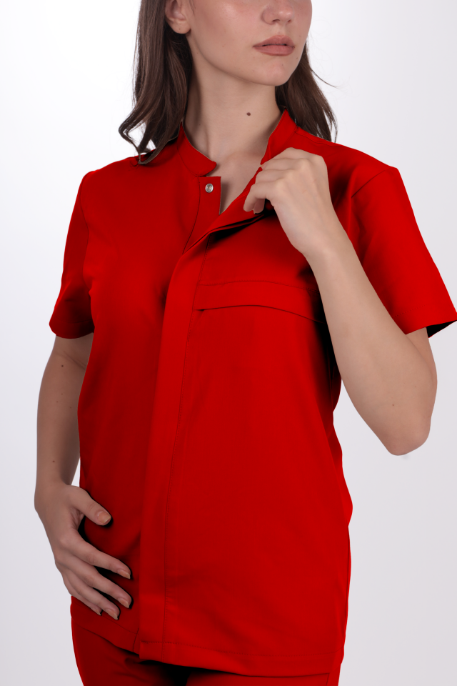 Premium Likralı SnapPrime Seri Kadın Kırmızı Scrubs