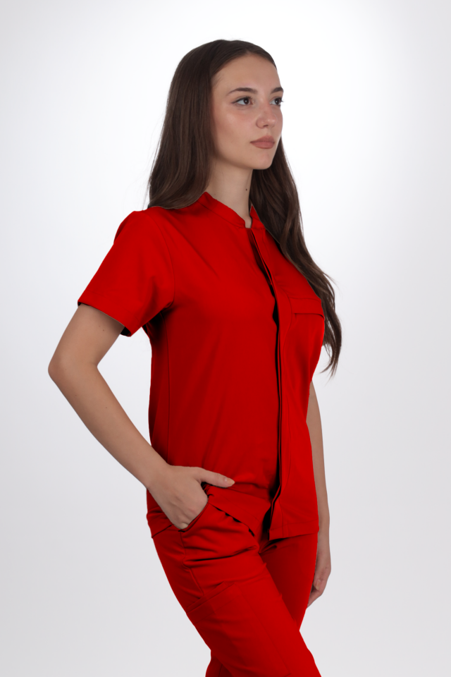 Premium Likralı SnapPrime Seri Kadın Kırmızı Scrubs
