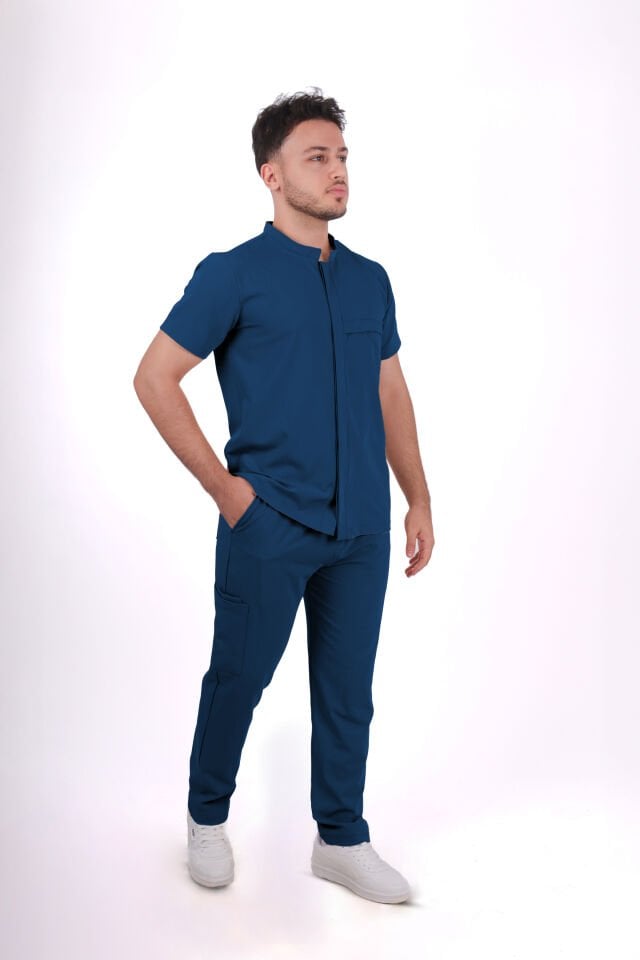 Premium Likralı SnapPrime Seri Erkek Marine Petrol Scrubs