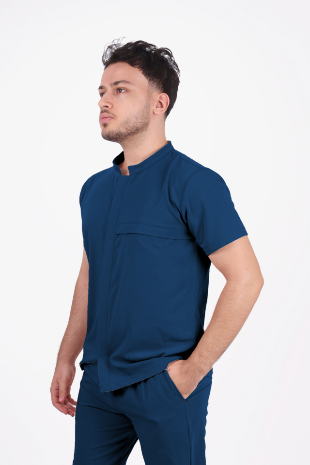 Premium Likralı Boydan Çıtçıt Seri Erkek Marine Petrol Scrubs