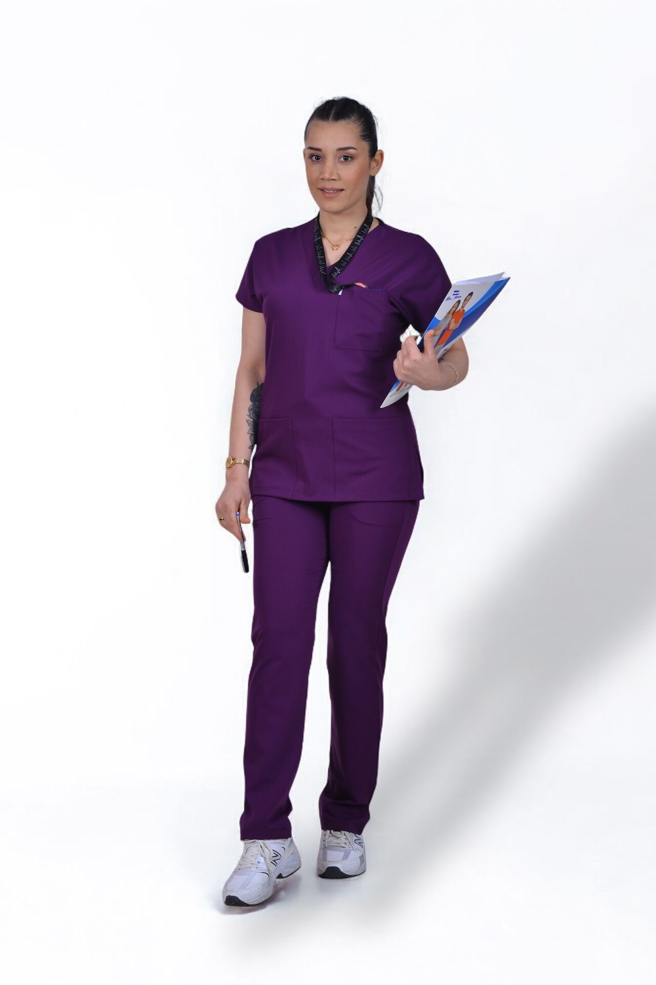 Premium Likralı Klasik Seri Kadın Mor Scrubs
